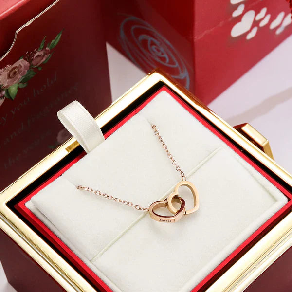 Colar Amor Entrelaçado Prata 925 + Caixa de Rosa Eternizada